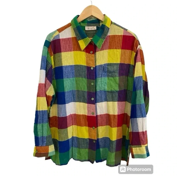 Spiegel Womens Plaid Button Down Linen Blend Shirt - Picture 1 of 5